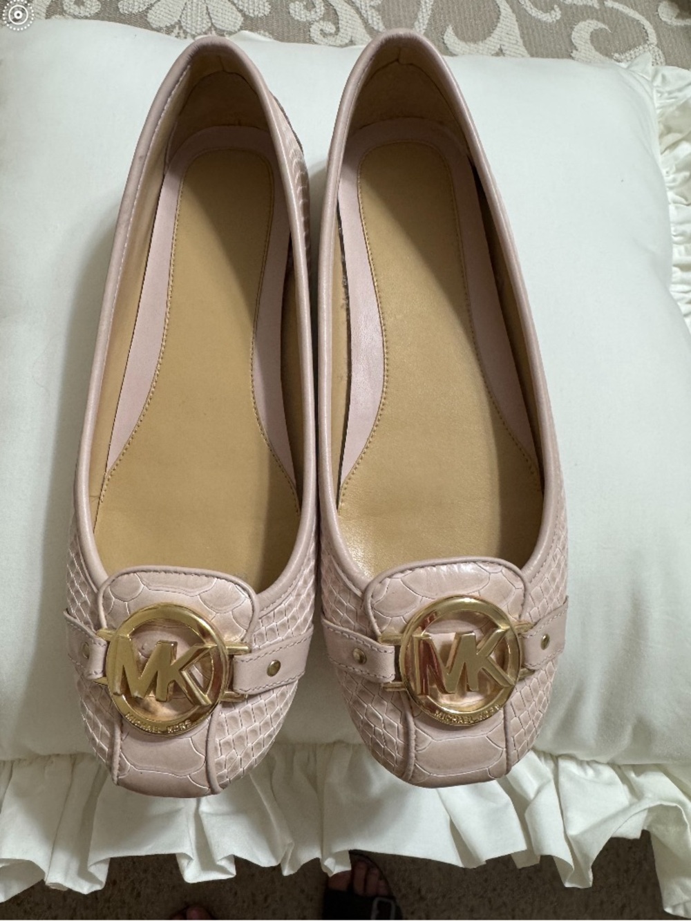 Michael Kors Blush Pink MK Logo Croc-Embossed Ballet Flats